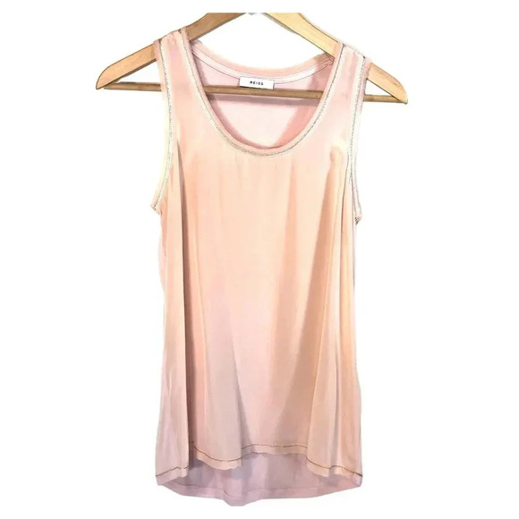 REISS Sleeveless Silk Top Blouse Light Pink with Gold Lurex Trim Size Small - Picture 1 of 8